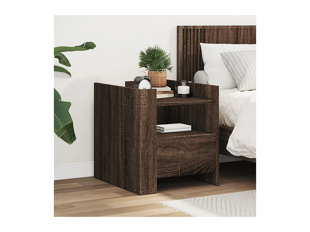 Table de chevet-Table d'appoint Compartiments ouverts chêne marron 45x50x50 cm bois d’ingénierie