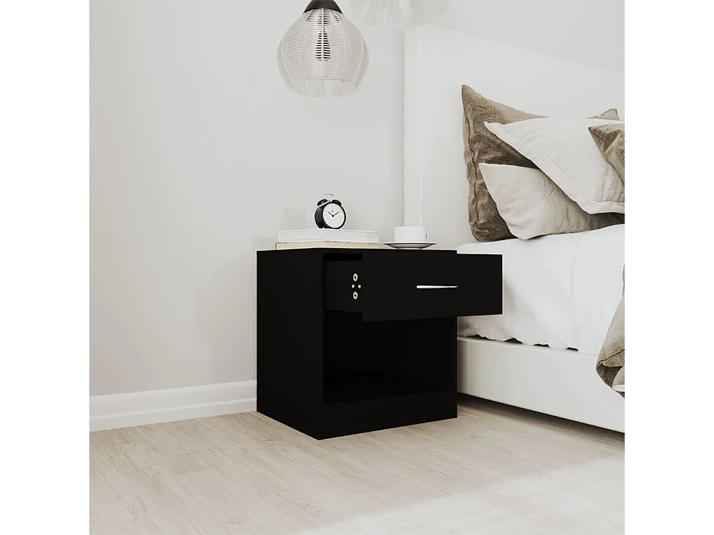 Nachttisch 2er Set-Beistelltisch mit Schublade Schwarz SHL64098