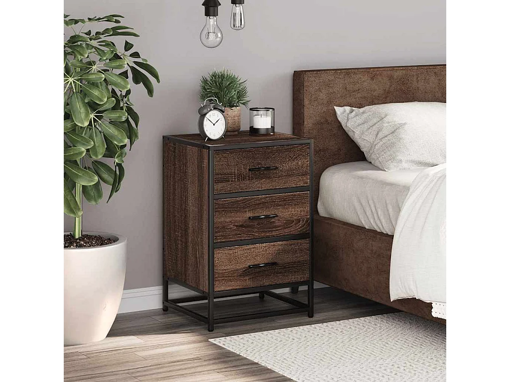 Nachttisch-Beistelltisch Braun Eichen-Optik 40x34,5x60cm Holzwerkstoff Metall SHL59022