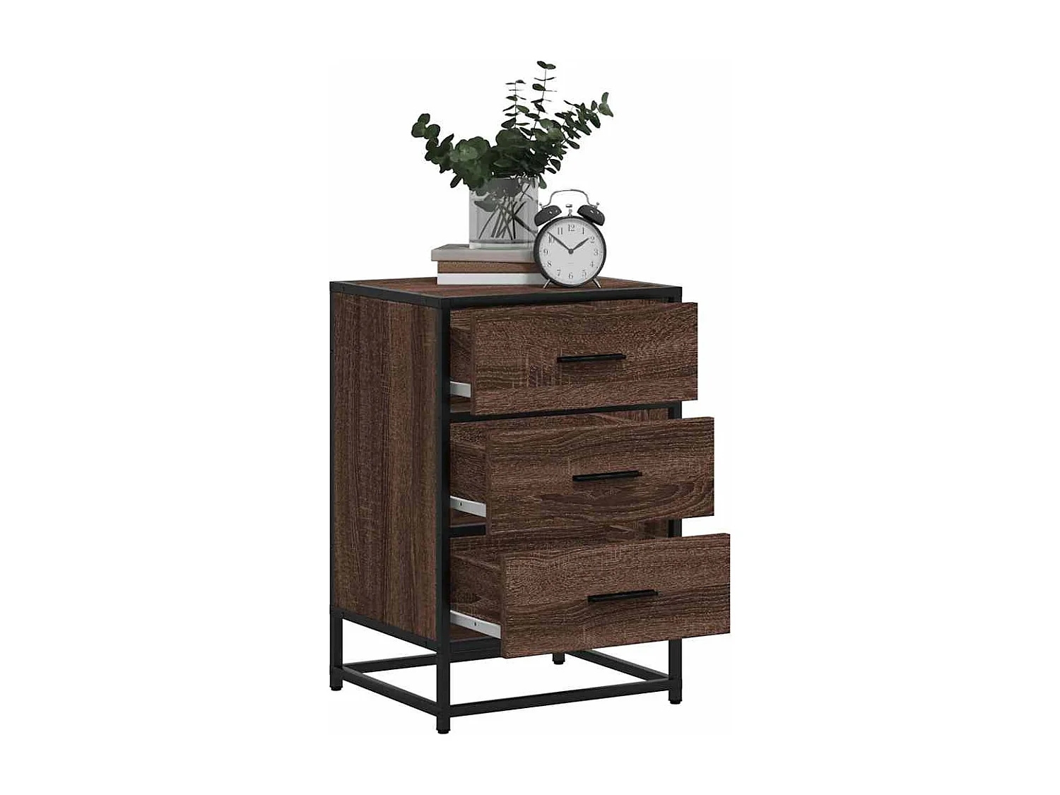 Nachttisch-Beistelltisch Braun Eichen-Optik 40x34,5x60cm Holzwerkstoff Metall SHL59022