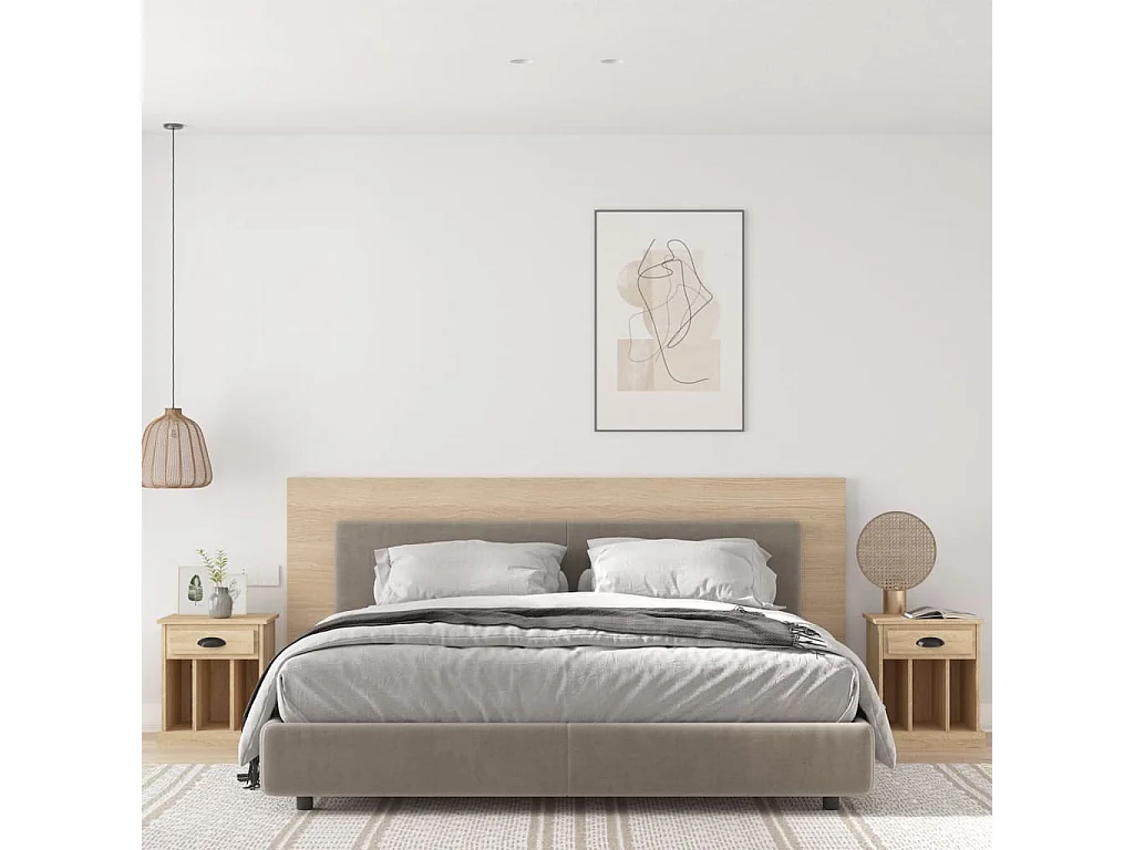 Nachttisch 2er Set-Beistelltisch-Nachttischkommode Sonoma-Eiche 43x36x50 cm SHL89835