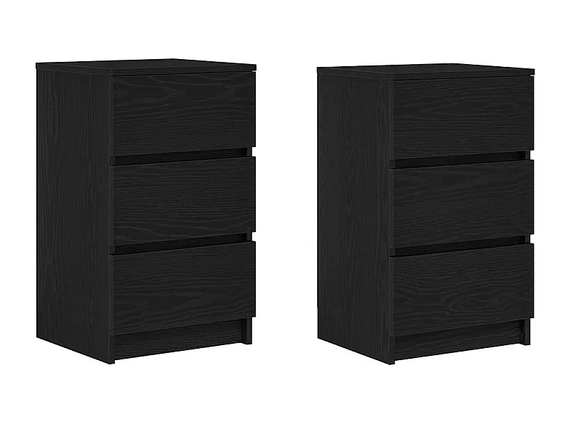 Pack 2 uds Mesilla de noche | Mesitas de noche con 3 cajones Negro 39x35x65 cm