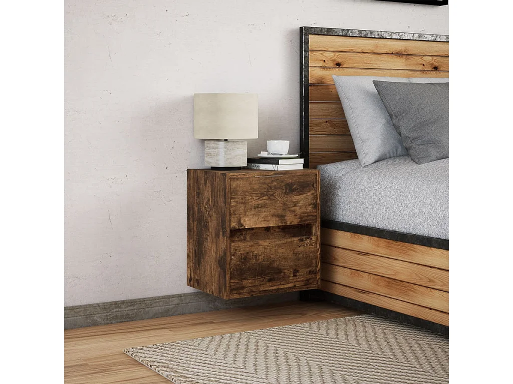 Mesita de noche | Mesilla de noche de pared con luces LED roble ahumado