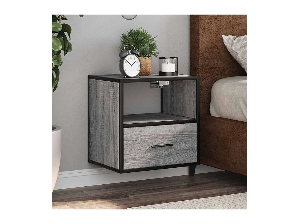 Mesitas de noche | Mesilla de noche de pared 2 unidades gris sonoma 40x31x39,5 cm