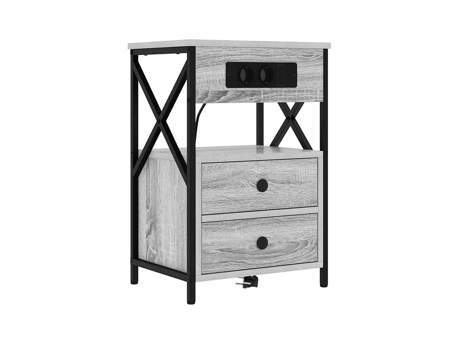 Mesita de Noche | Mesa auxiliar con Estación de Carga 2 uds. Gris sonoma