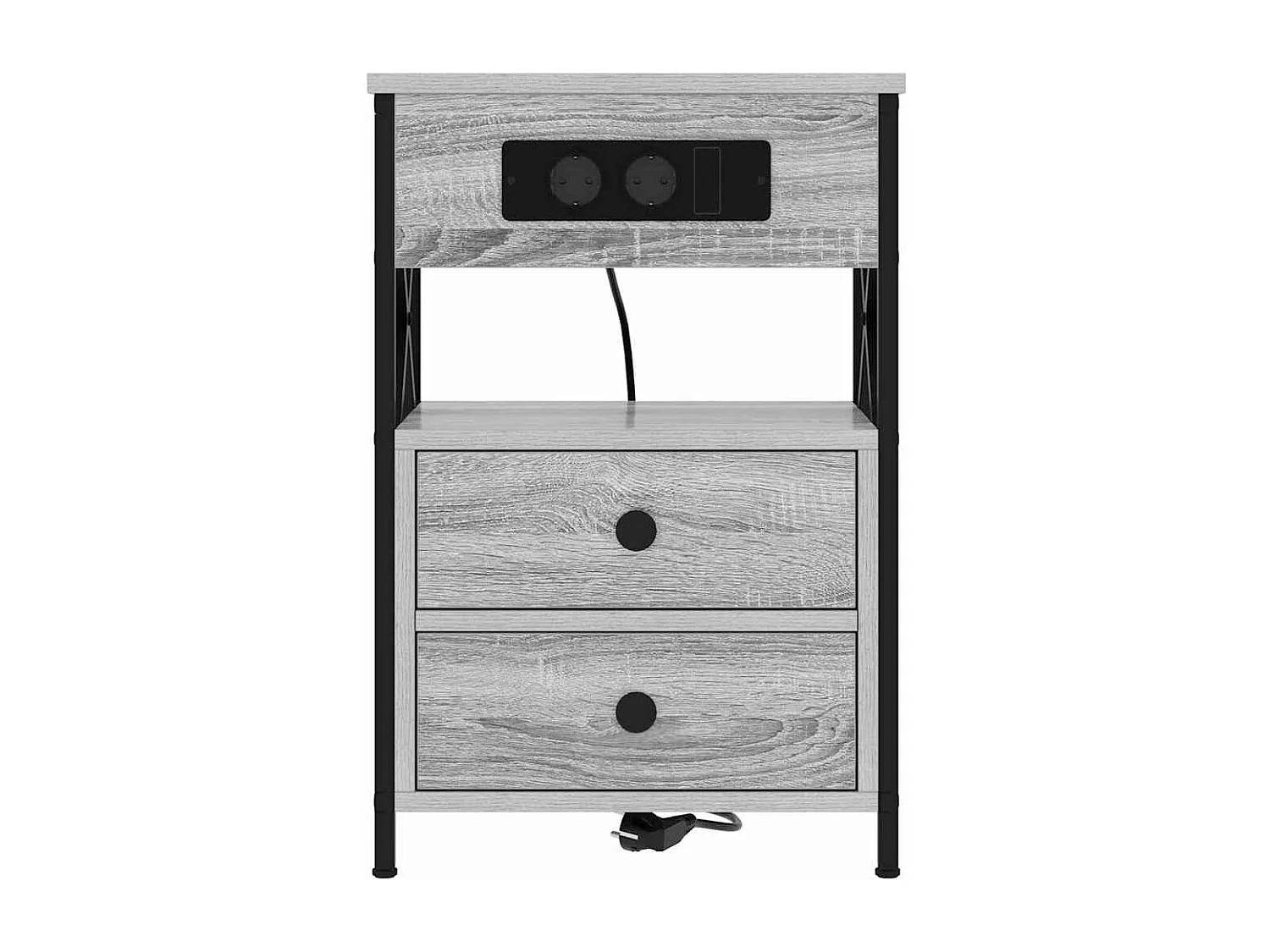 Mesita de Noche | Mesa auxiliar con Estación de Carga 2 uds. Gris sonoma