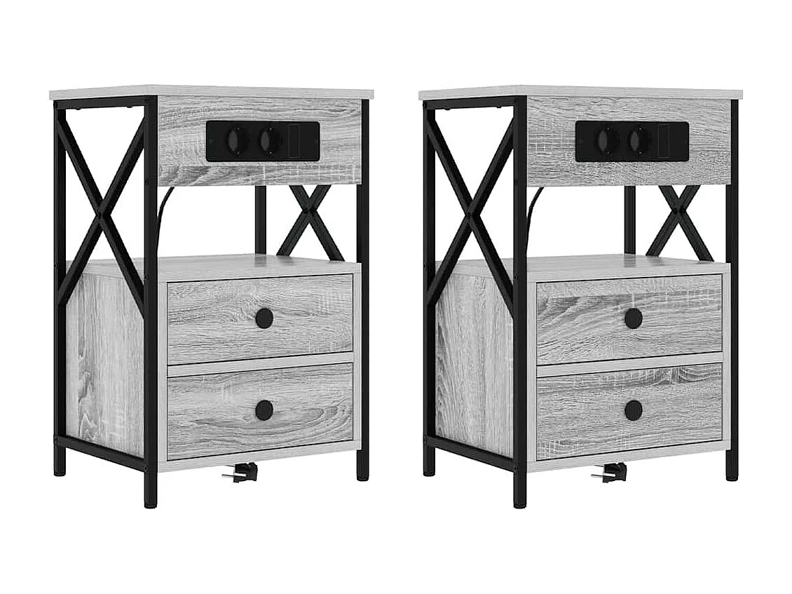 Nachttisch 2er Set-Beistelltisch Graues Sonoma 40 x 31 x 60 cm Holzwerkstoff SHL43725