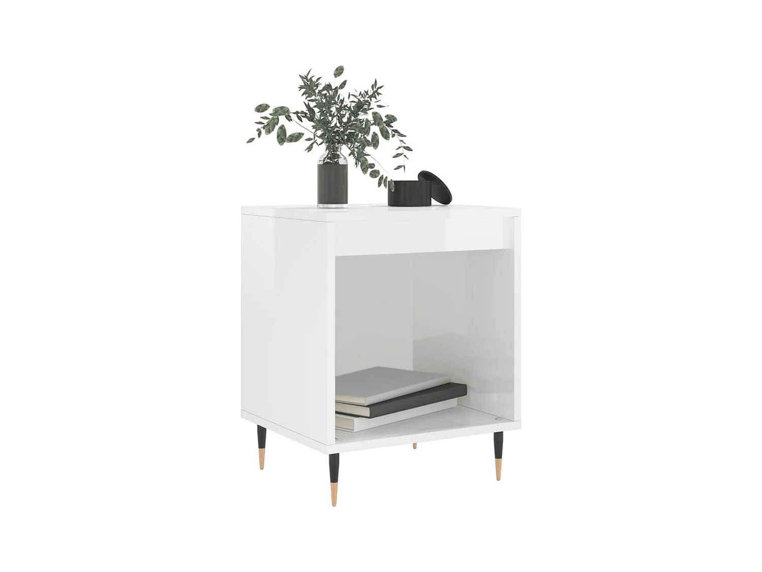 Lot de 2 Tables de chevet avec Compartiments ouverts blanc brillant 40x35x50 cm