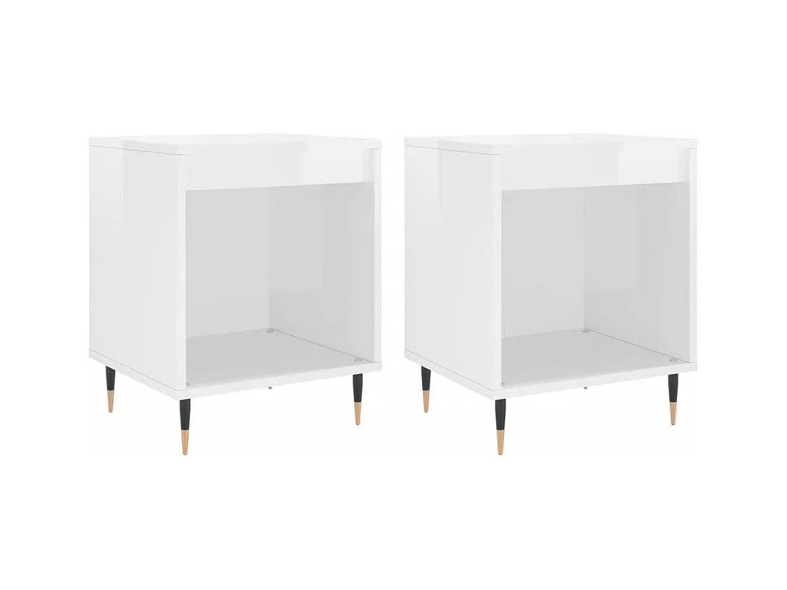 Pack de 2 Mesitas de noche | Mesilla de noche madera ingeniería blanco brillo 40x35x50 cm