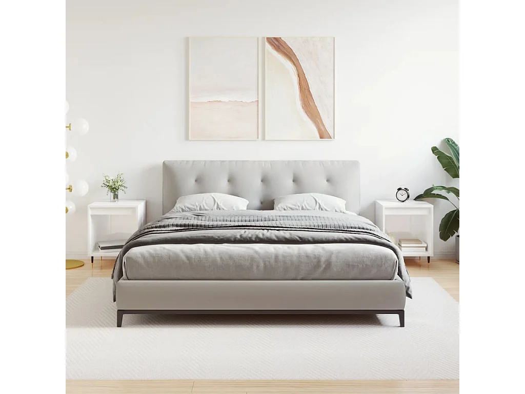 Nachttisch 2er Set-Beistelltisch-Nachttischkommode Hochglanz-Weiß 40x35x50 cm Holzwerkstoff SHL37778