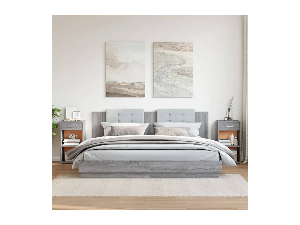 Mesitas de noche | Mesilla de noche 2 uds madera ingeniería gris Sonoma 35x34x65 cm