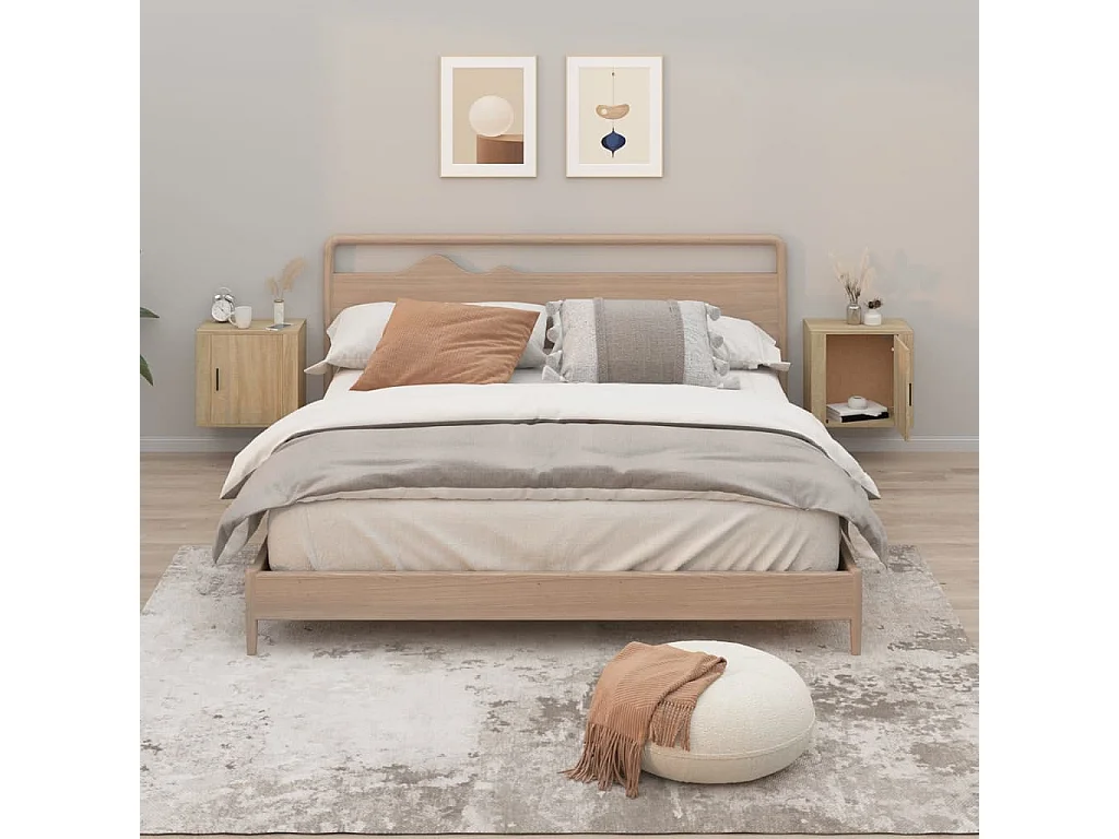 Mesitas de noche | Mesilla de noche de pared 2 uds color roble Sonoma 50x30x47 cm