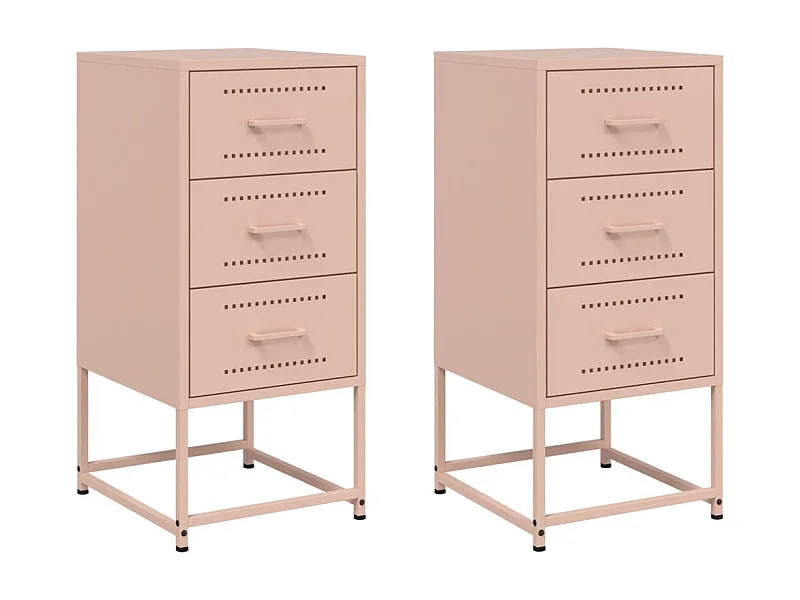 Tables de chevet lot de 2 avec rangement rose 36x39x78 cm acier