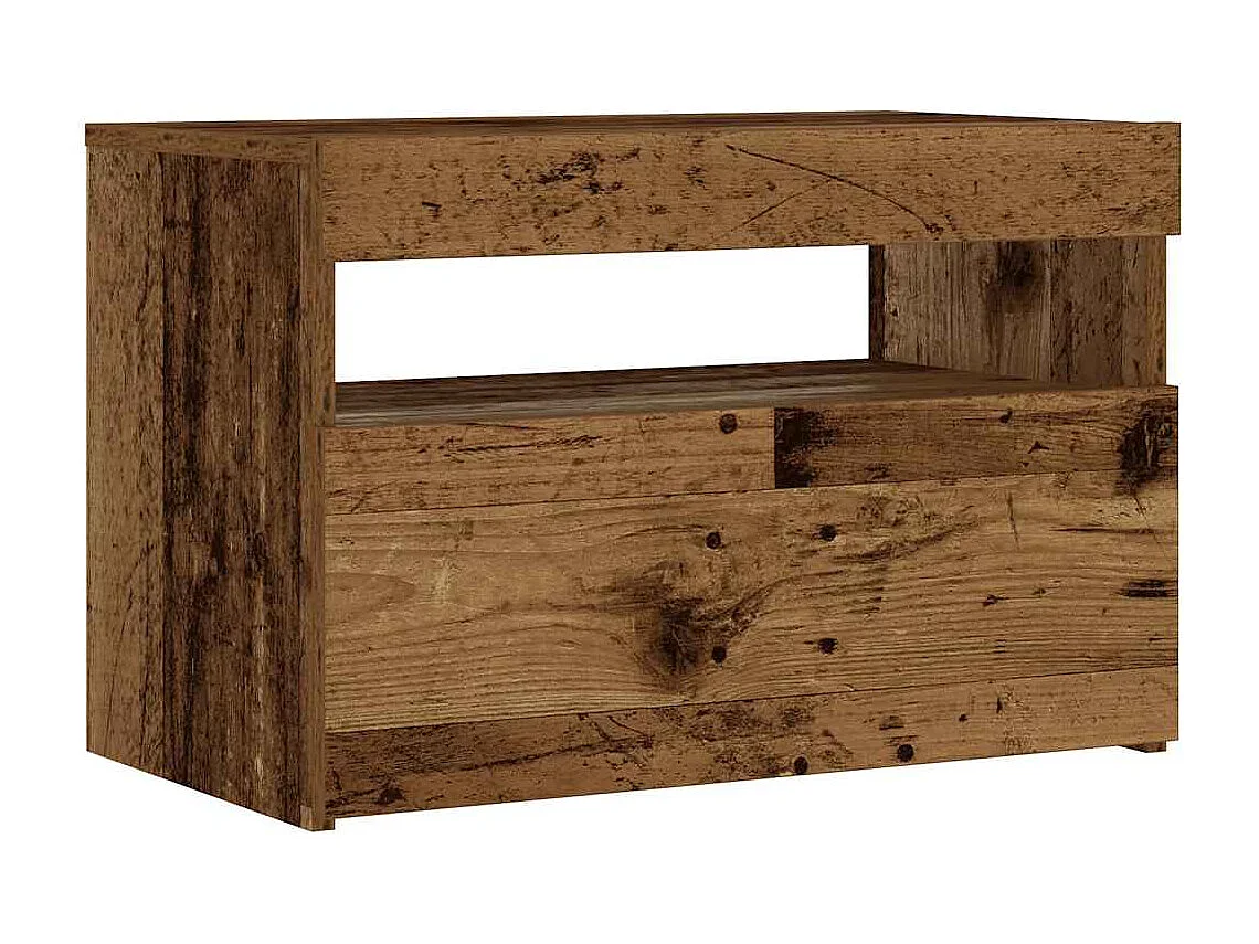 Nachttisch-Beistelltisch mit LED-Leuchten Altholz-Optik 60x35x40 cm SHL29232