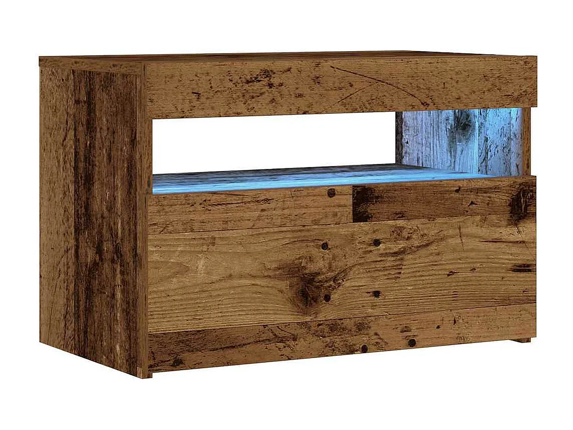 Nachttisch-Beistelltisch mit LED-Leuchten Altholz-Optik 60x35x40 cm SHL29232