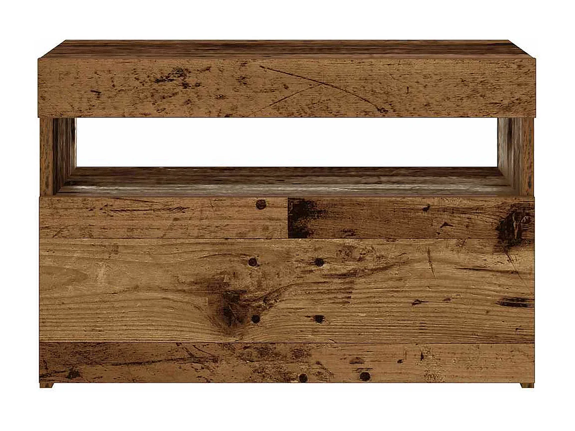 Nachttisch-Beistelltisch mit LED-Leuchten Altholz-Optik 60x35x40 cm SHL29232