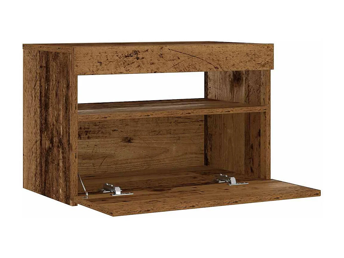 Nachttisch-Beistelltisch mit LED-Leuchten Altholz-Optik 60x35x40 cm SHL29232