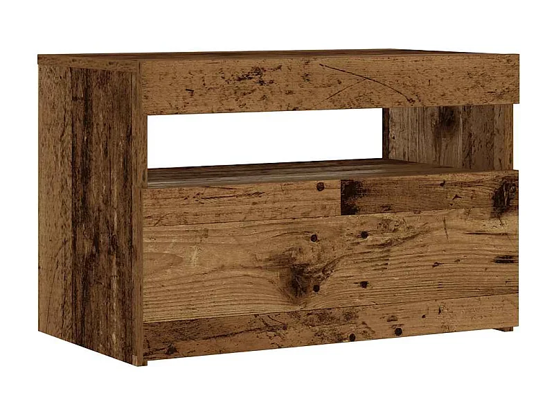 Nachttisch-Beistelltisch mit LED-Leuchten Altholz-Optik 60x35x40 cm SHL29232