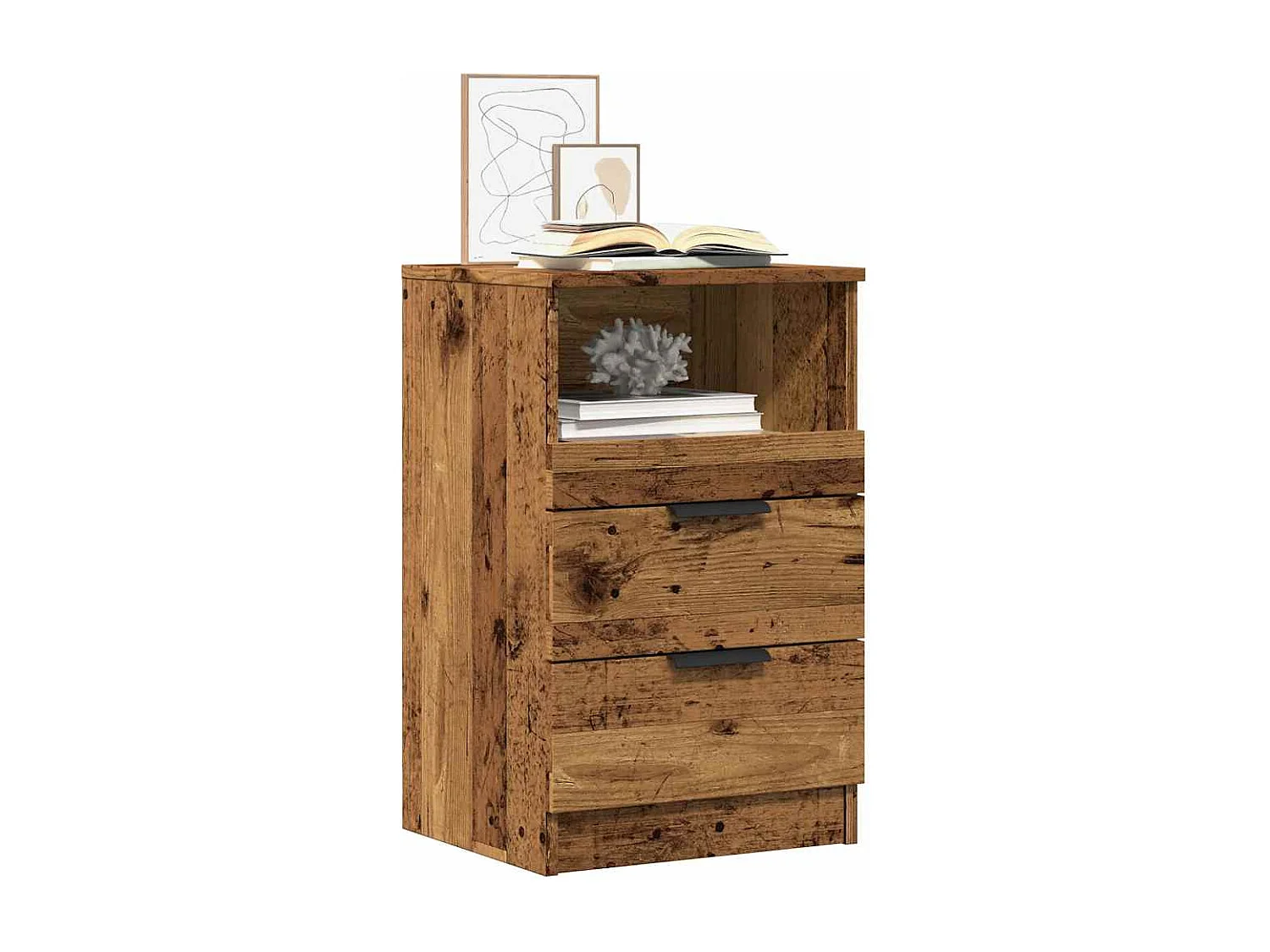 Nachttisch 2er Set-Beistelltisch Altholz-Optik 40x36x65 cm Holzwerkstoff SHL22976