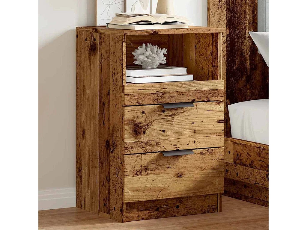 Nachttisch 2er Set-Beistelltisch Altholz-Optik 40x36x65 cm Holzwerkstoff SHL22976