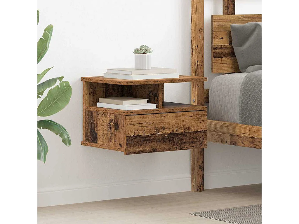 Mesita de noche | Mesa auxiliar Flotante con cajón Madera vieja 40x31x27 cm