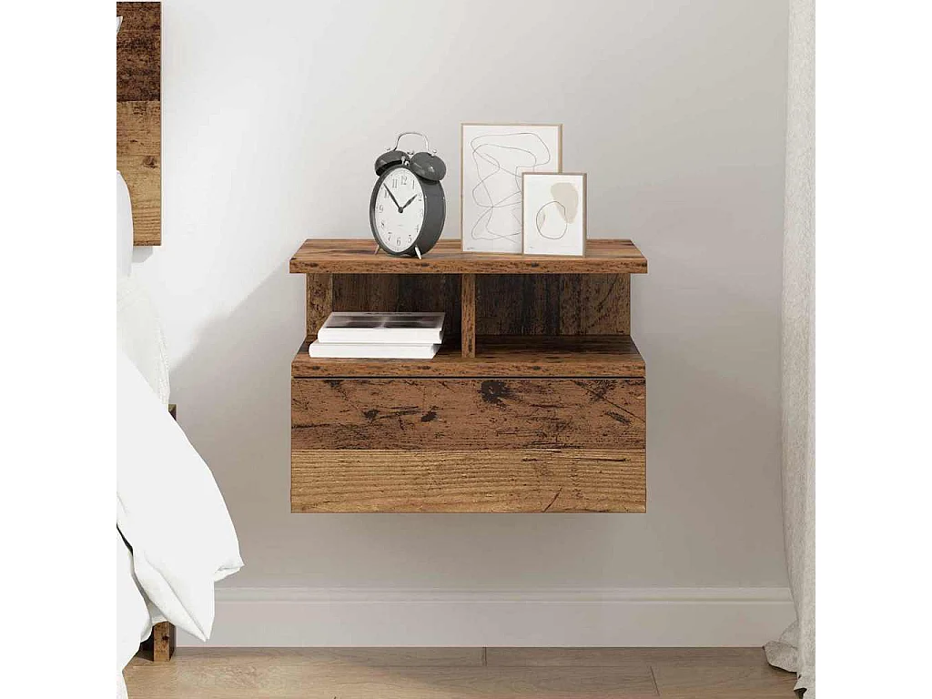 Nachttisch hängend | Wand-Nachttisch Altholz 40 x 31 x 27 cm Holzwerkstoff SHL37578