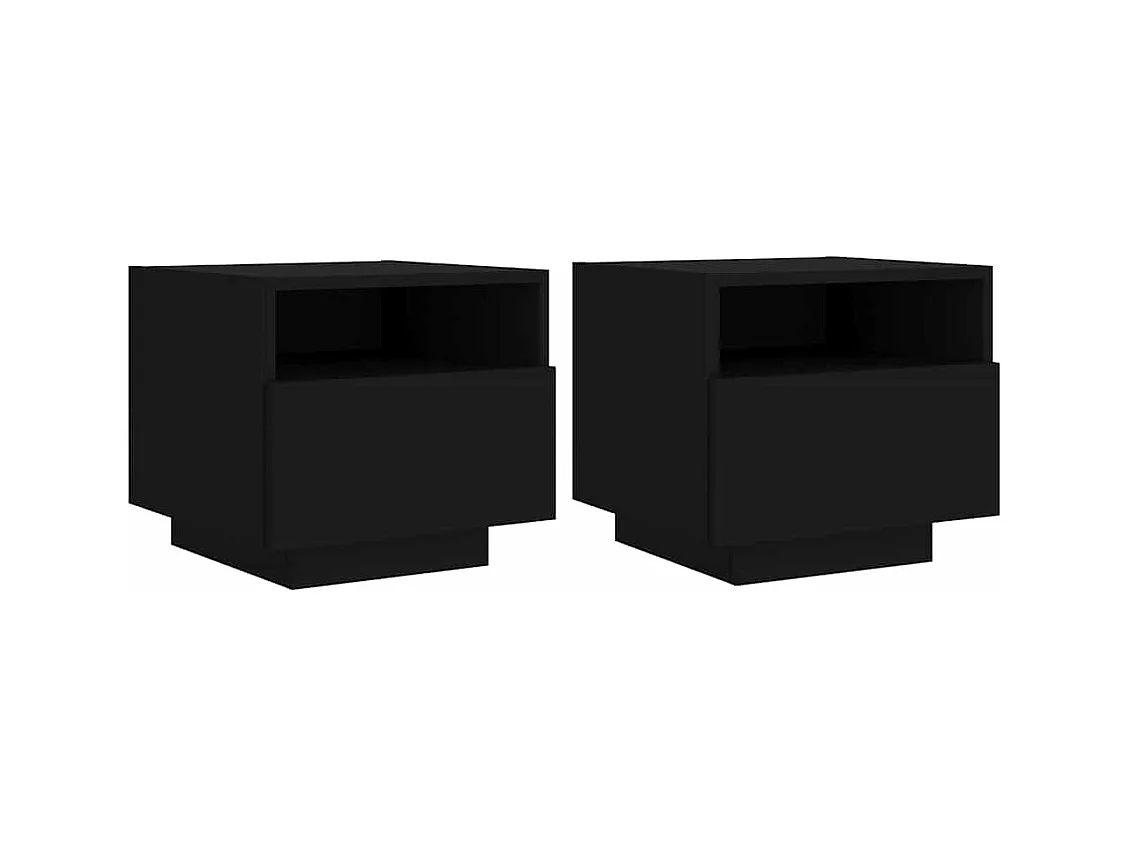 Mesitas de noche | Mesilla de noche con luces LED 2 unidades negro 40x39x37 cm