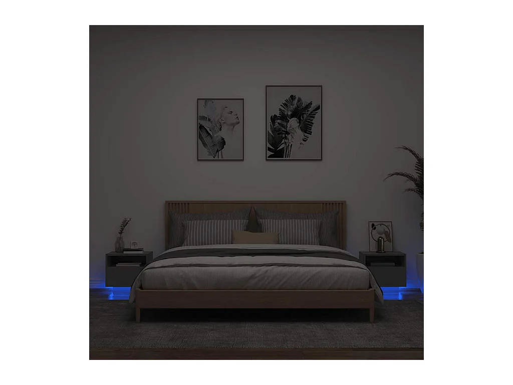 Mesitas de noche | Mesilla de noche con luces LED 2 unidades negro 40x39x37 cm