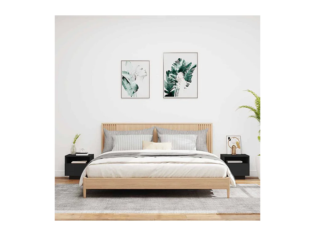 Mesitas de noche | Mesilla de noche con luces LED 2 unidades negro 40x39x37 cm