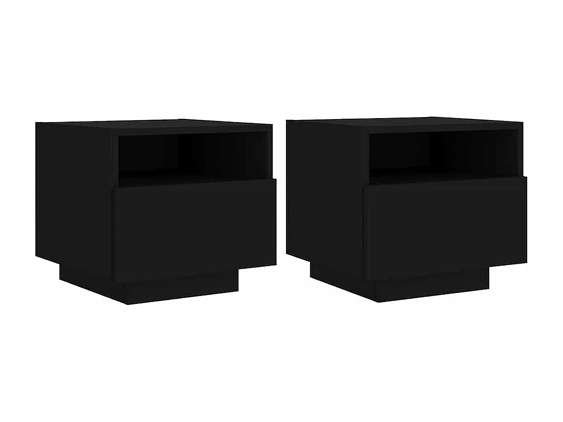 Nachttische mit LED-Leuchten 2er Set | Beistelltisch Schwarz 40x39x37 cm SHL25585