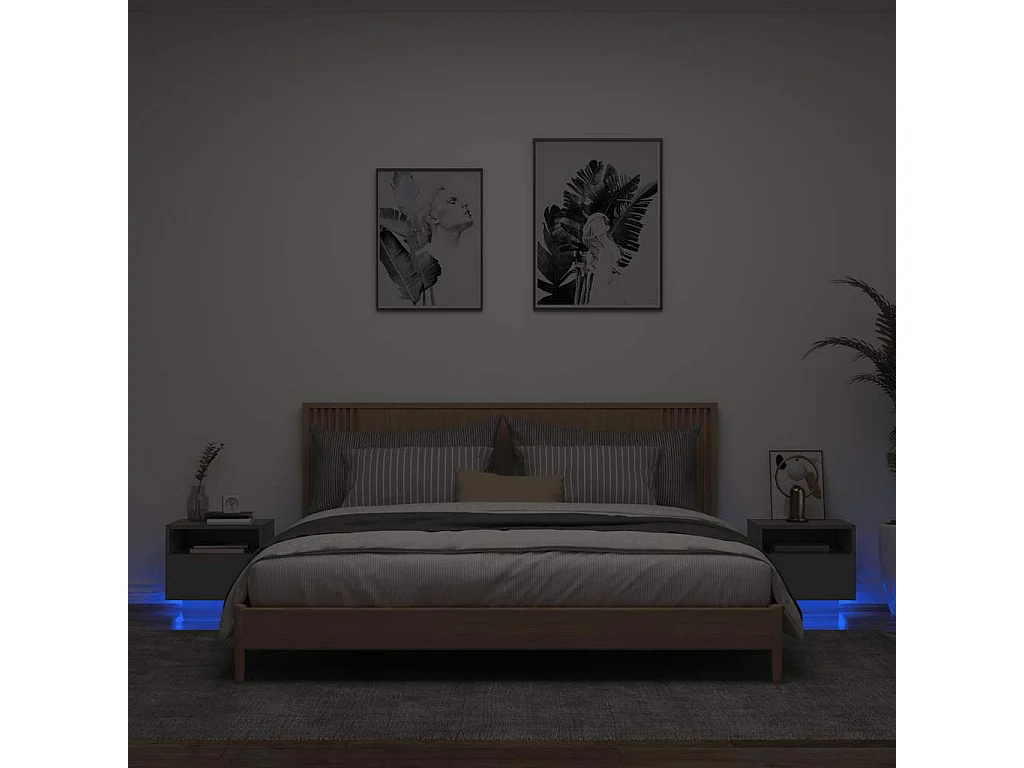 Nachttische mit LED-Leuchten 2er Set | Beistelltisch Schwarz 40x39x37 cm SHL25585