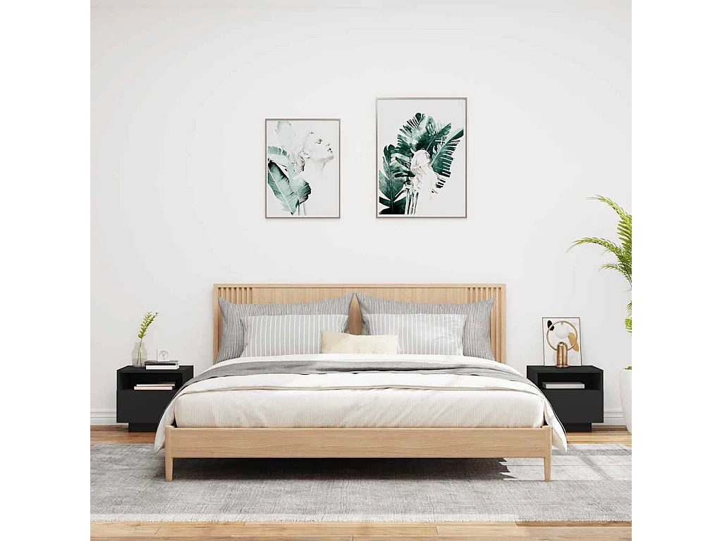 Nachttische mit LED-Leuchten 2er Set | Beistelltisch Schwarz 40x39x37 cm SHL25585