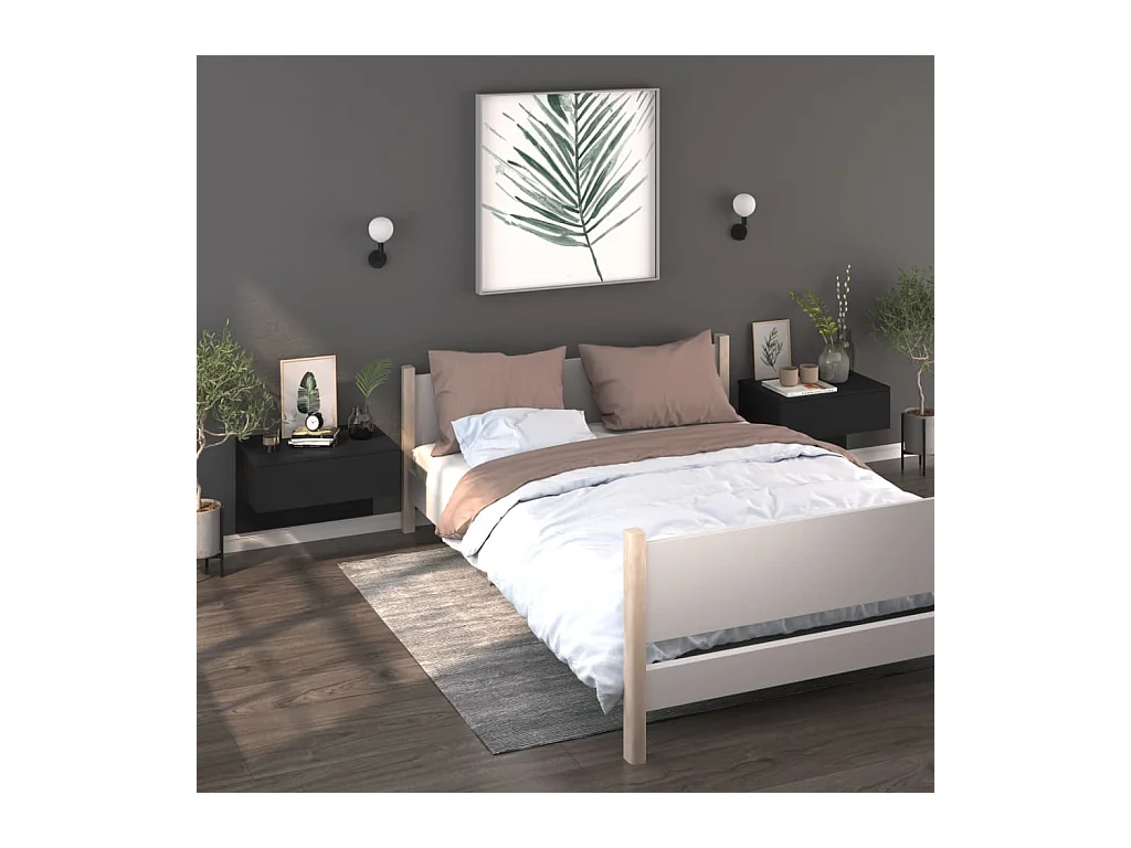 Tables de chevet flottantes-Tables de nuit murale 2 pcs Noir