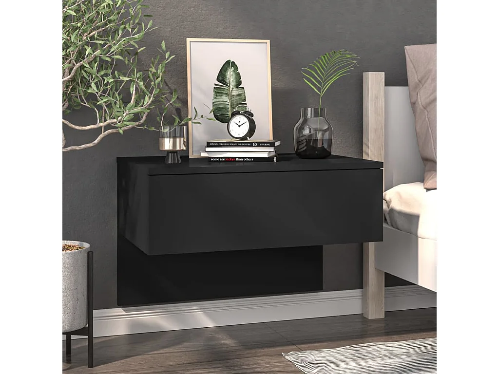 Nachttisch hängend 2er Set | Wand-Nachttische Schwarz SHL66196