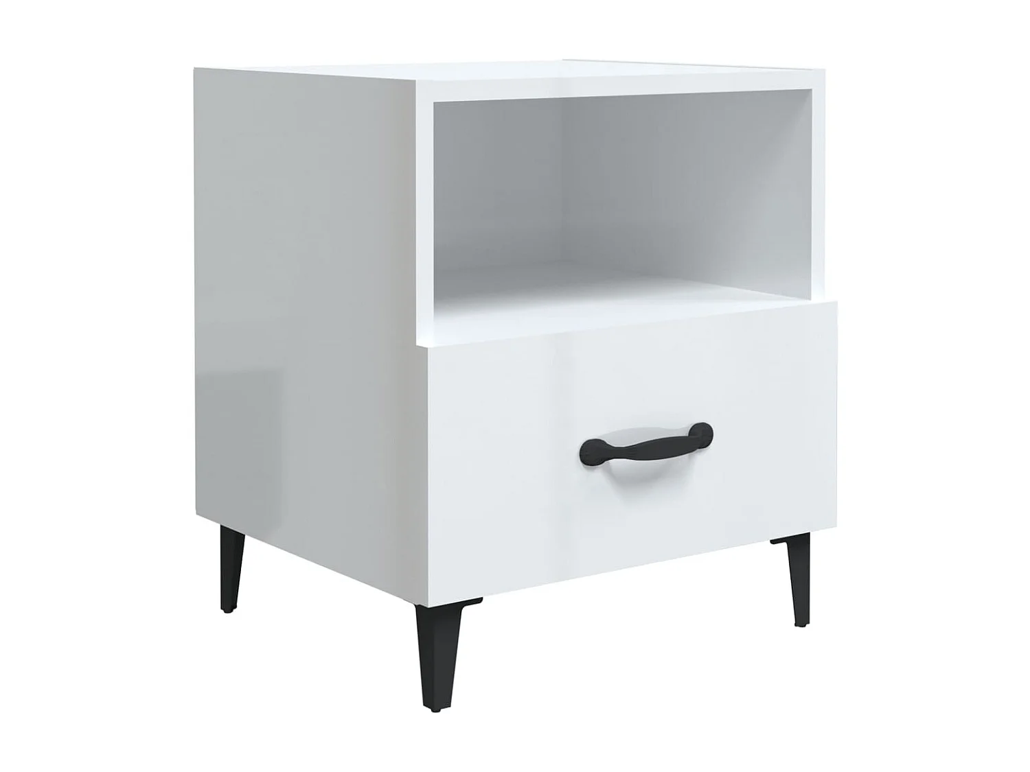 Table de Chevet Étroite 2 pcs avec Compartiments ouverts Blanc brillant Bois d'ingénierie