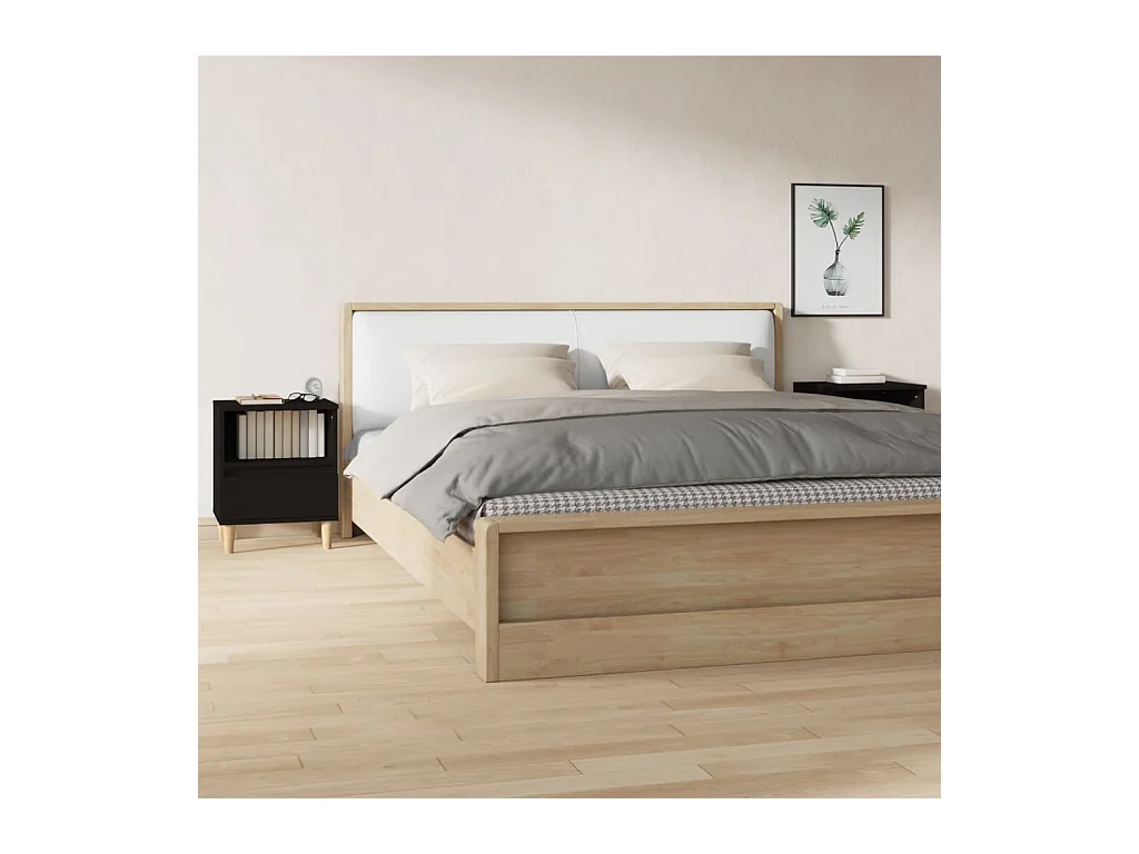 Tables de chevet lot de 2 avec compartiments ouverts Noir 40x35x50 cm