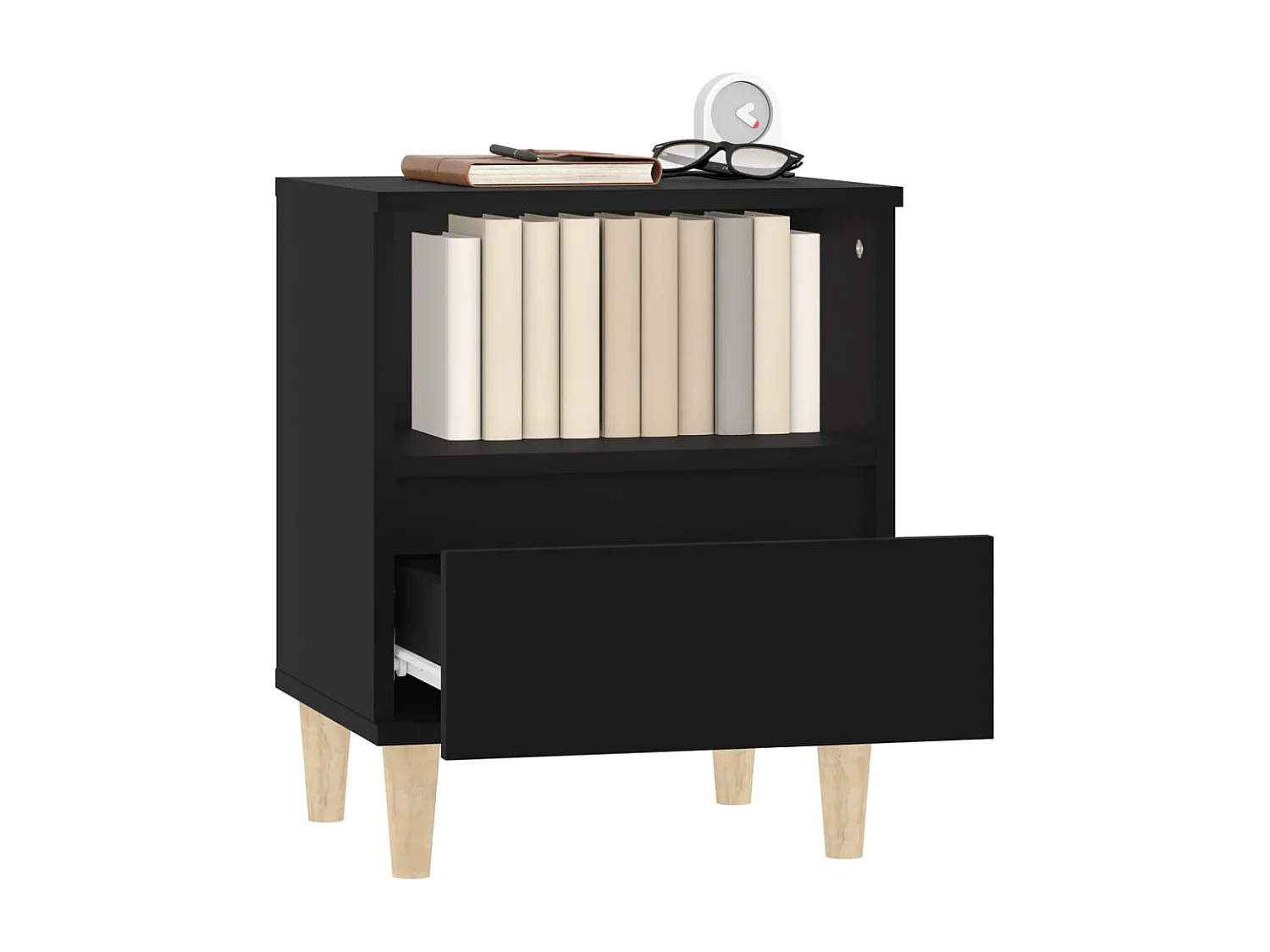 Nachttisch 2er Set-Beistelltisch-Nachttischkommode Schwarz 40x35x50 cm SHL59883