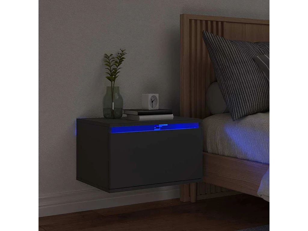 Mesita de noche | Mesilla de noche de pared con luces LED negro