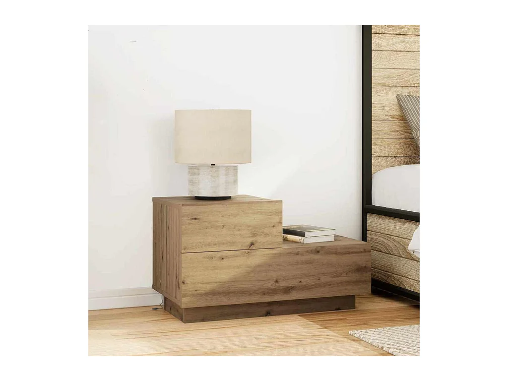 Table de chevet-Table d'appoint avec tiroir chêne artisanal 70x36x40.5 cm