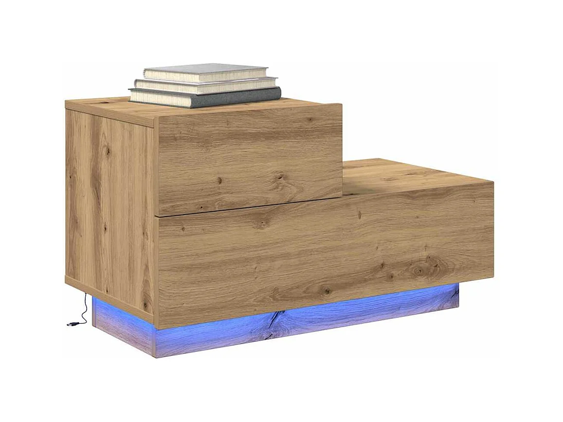 Table de chevet-Table d'appoint avec tiroir chêne artisanal 70x36x40.5 cm