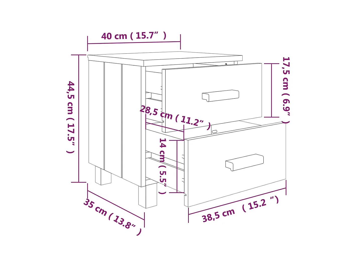 Mesitas de noche | Mesilla de noche 2 uds HAMAR pino macizo marrón miel 40x35x44,5 cm
