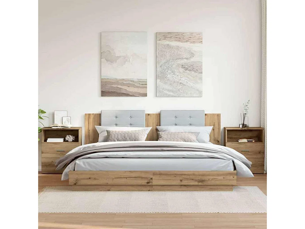 Nachttisch 2er Set-Beistelltisch-Nachttischkommode Artisan-Eiche 50x32x60 cm Holzwerkstoff SHL80475