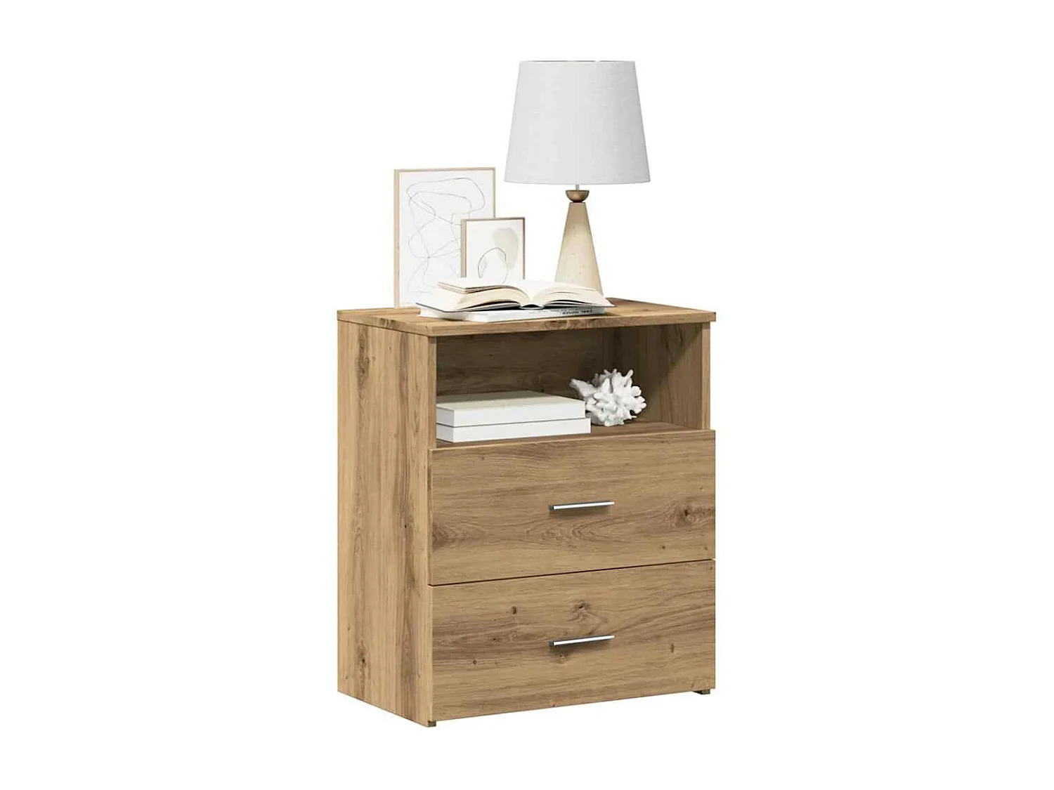 Nachttisch 2er Set-Beistelltisch-Nachttischkommode Artisan-Eiche 50x32x60 cm Holzwerkstoff SHL80475