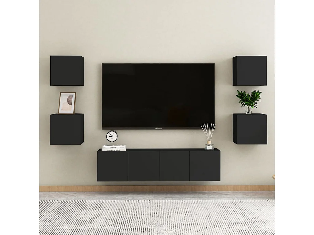 Nachttisch 2er Set-Beistelltisch-Nachttischkommode Schwarz 30,5x30x30 cm Holzwerkstoff SHL81382