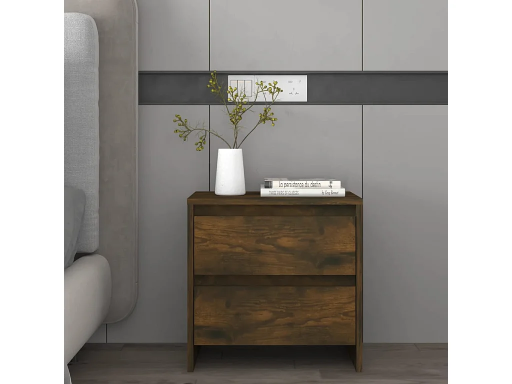 Nachttisch 2er Set-Beistelltisch-Nachttischkommode Räuchereiche 45x34,5x44,5 cm Holzwerkstoff SHL45701