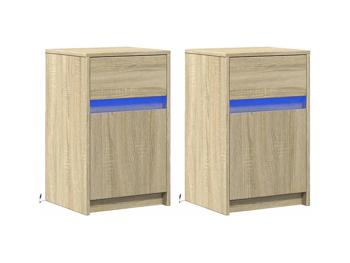 Mesitas de noche | Mesilla de noche luces LED 2 uds madera ingeniería roble Sonoma