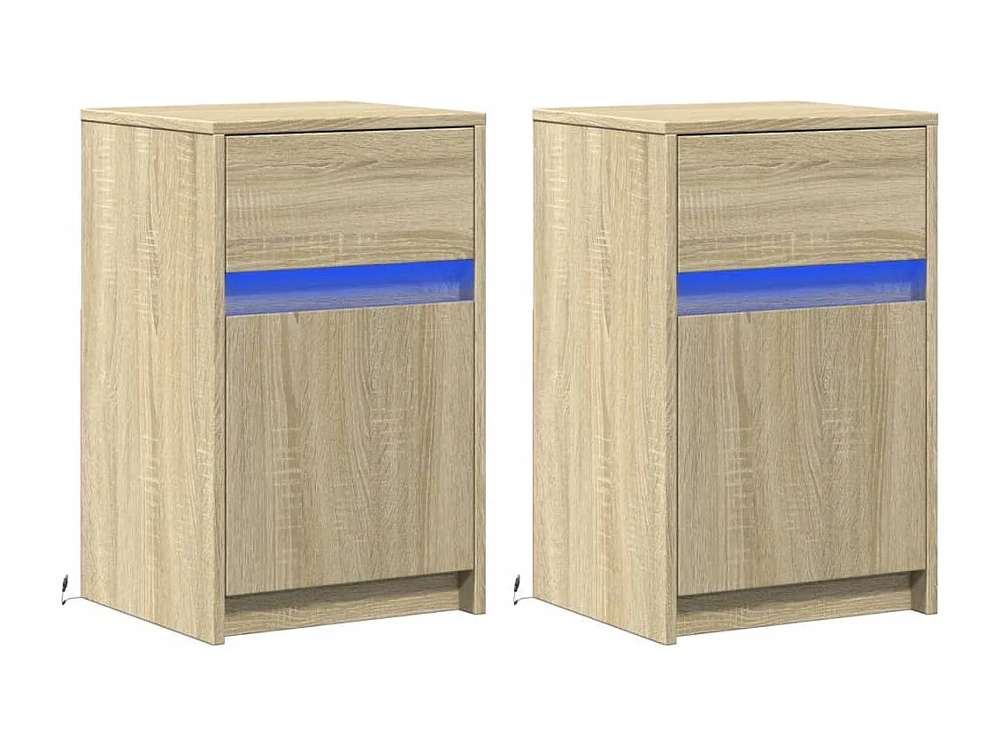 Nachttische mit LED-Leuchten 2er Set | Beistelltisch Sonoma Eiche Holzwerkstoff SHL80358