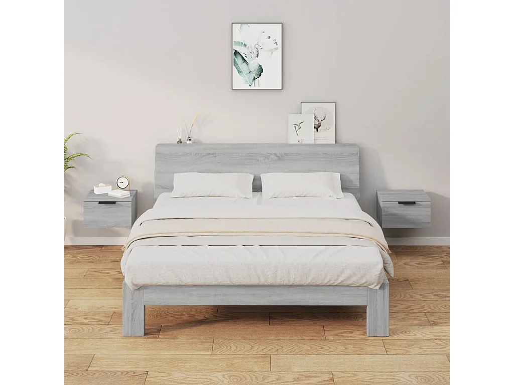 Mesita de noche | Mesilla de noche de pared 2 uds color gris Sonoma 34x30x20 cm