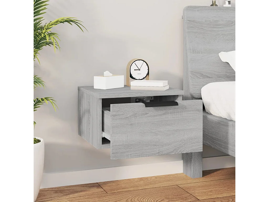 Mesita de noche | Mesilla de noche de pared 2 uds color gris Sonoma 34x30x20 cm