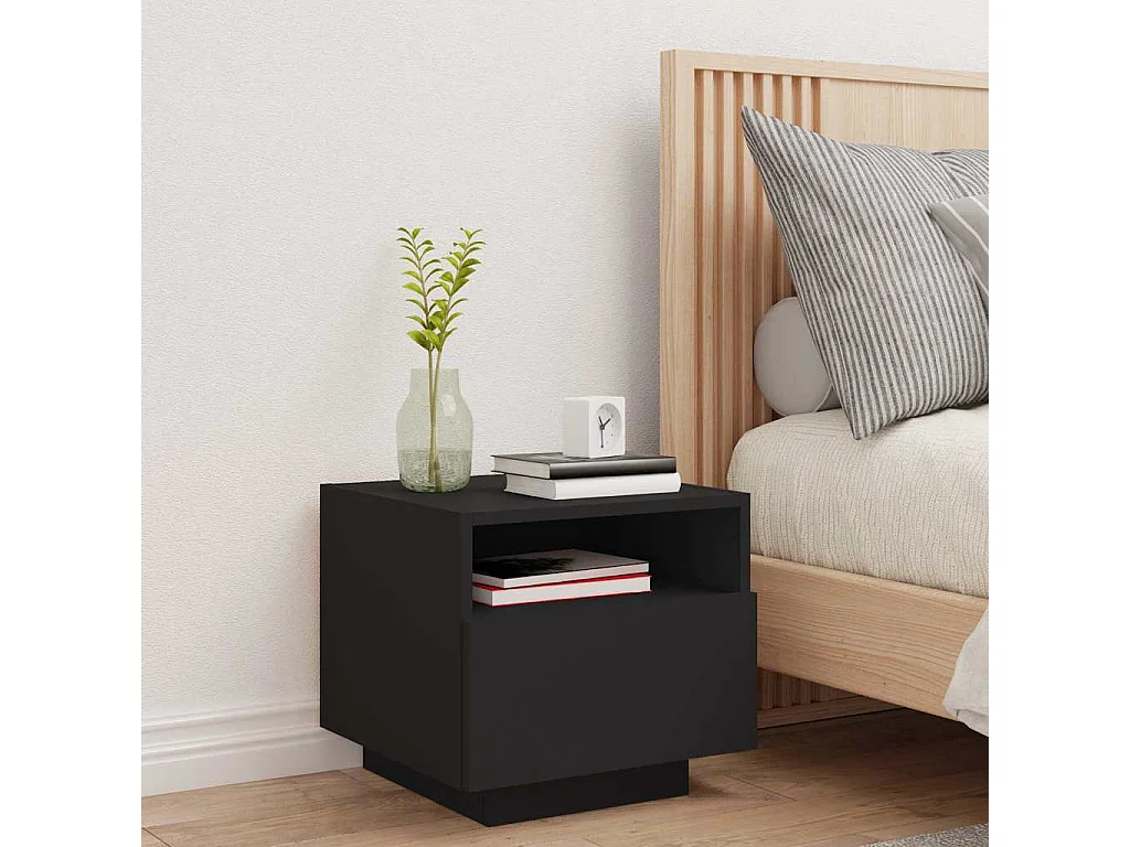 Nachttisch-Beistelltisch-Nachtschrank mit LED-Leuchten Schwarz 40x39x37 cm SHL96400